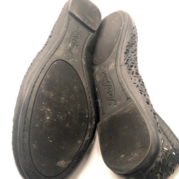 Lucky Brand Black Leather‎ Laser Cut Flat Size 5 - Picture 6 of 7